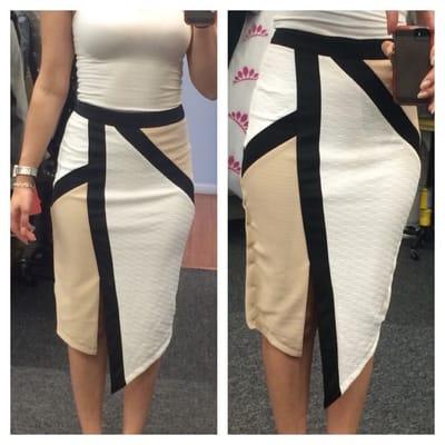 Skirt pinned (right pic) to get fitted, yet you can already see the difference of the fit. (Compare to left)