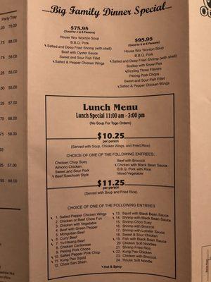 Menu as of 11/29/2020