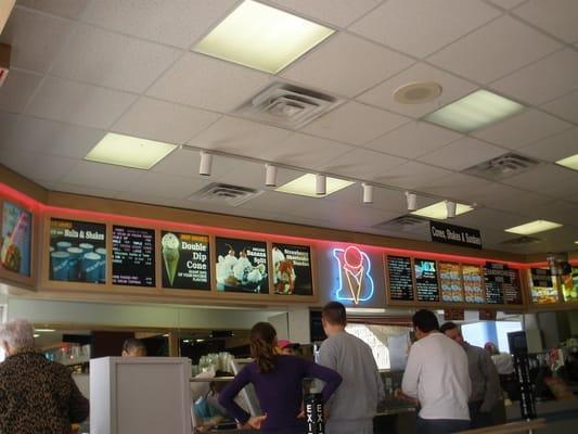 Inside at the counter.