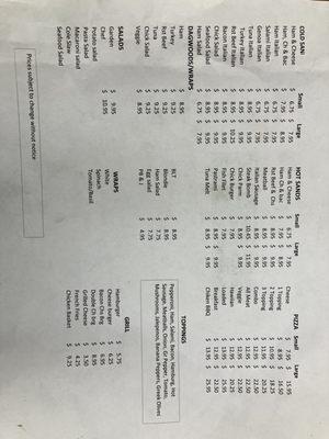 Readfield family market menu as of 8/21/23