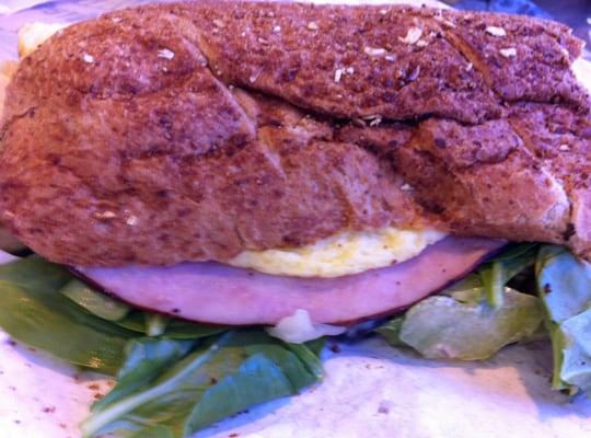 Delicious Ham, Egg, Cheese, Spinach plus plus breakfast footlong sub is the August $5  special!