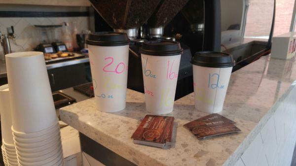 Coffee sizes.