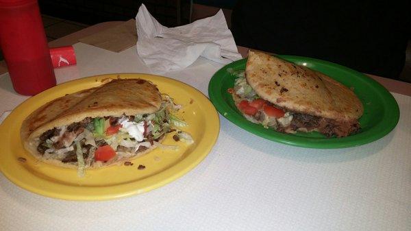 Steak gordita(green plate) and Barbacoa gordita (yellow plate) $5 each