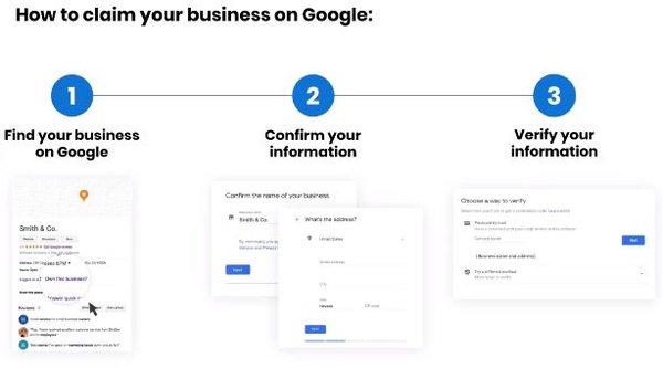 How to claim your business on Google:
 1. Find Your Business
 2. Confirm your information
 3. Verify your information