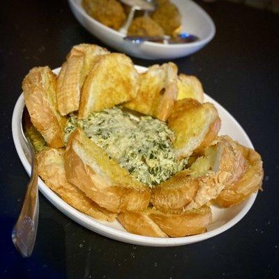 Spinach dip with garlic bread. So good!