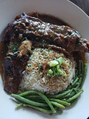 Smothered Turkey Wing, Rice and Gravy, Green Beans