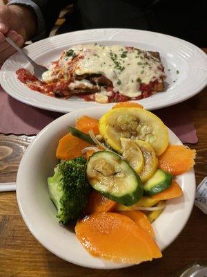 Veal Parmigiana and steamed vegetables