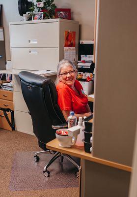 A look inside the office. Meet Loretta, she has been with us for over 20 years!