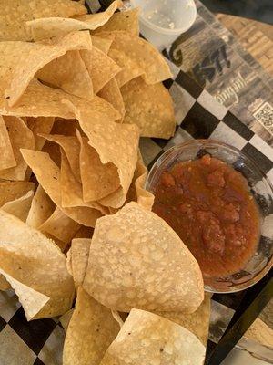 Really good homemade salsa and house fried chips.