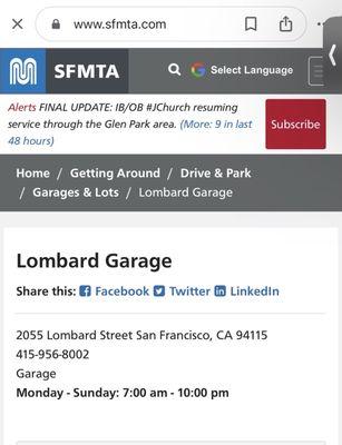 Closing time listed on SFMTA site is wrong.