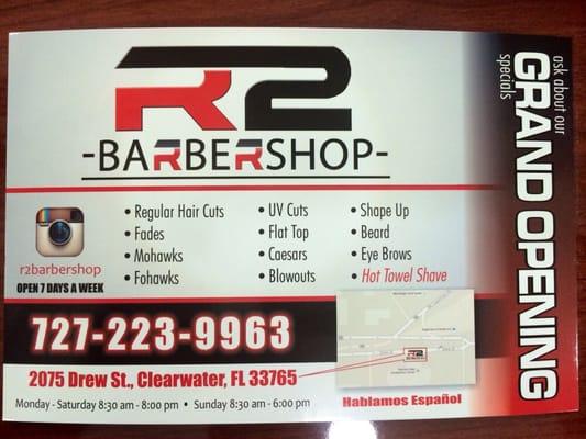 #R2Barbershop 2075 Clearwater FL 33765 OPEN 7 DAYS (727)223-9963