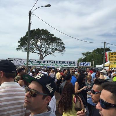 Long line for stone crabs but moves quickly