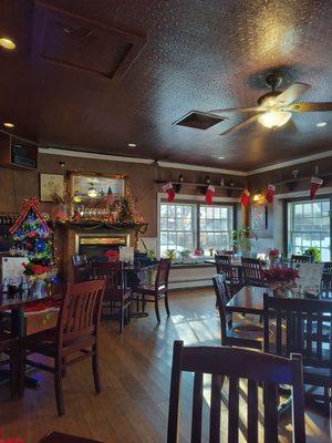 Dining room decorated for Christmas