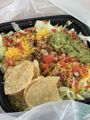 Grilled Chicken Taco Salad to go (I ask for no sour cream) isn't this the most beautiful salad, they could use this photo in a commercial!