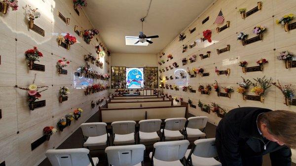 wide angle view of chapel from the rear.