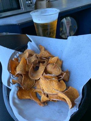 Sweet potato chips. You order and Jason cuts and fries them fresh!