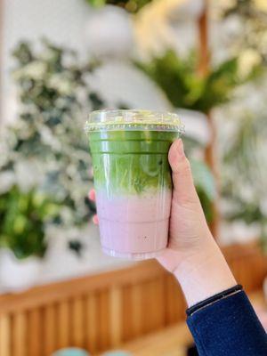 Iced Strawberry Macadamia Milk Matcha Latte