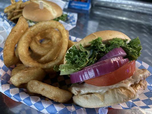 Grilled chicken sandwich with pepper jack cheese. Normally it's the fried patty, but they ran out. It was still very good!