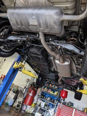 Underneath my car at J Motors.