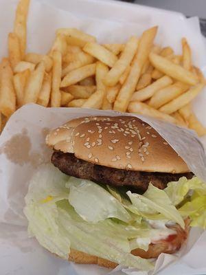 Fries and traditional burger