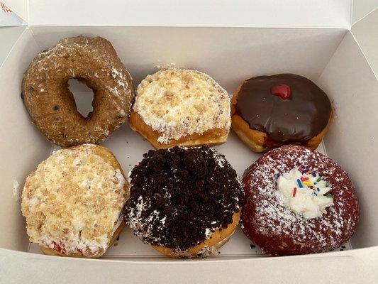 Top left to bottom right: Blueberry cake, Raspberry jelly stuffed, Cherry Cordial (favorite), Lemon jelly stuffed, Oreo, Red Velvet