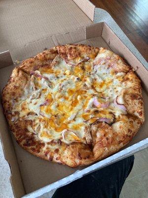 I just got this delicious barbecue chicken pizza! Thanks Tiffany's pizza keep up the good work!