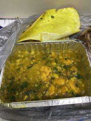 Shrimp curry with roti