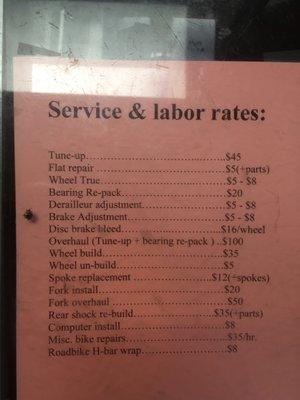 Here's the service rates.  My parts were very affordable!