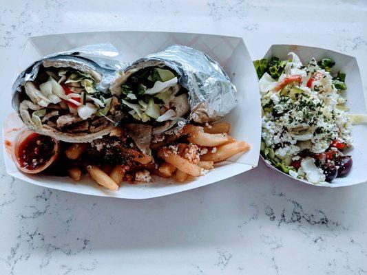 Chicken gyro, gyro fries & side salad