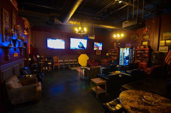 Members area with 3 large TV's for your viewing pleasure