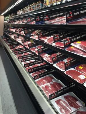 A wide variety of meats in the seafood and meat department.