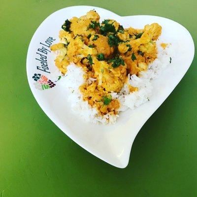 Indian coconut butter cauliflower over a bed of basmati rice