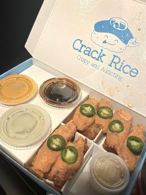 6 pc crack rice with spicy tuna