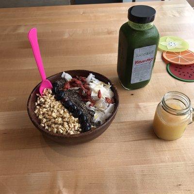 Acai Bowl. Recovery Cold Press Juice. Quick Fix Shot.