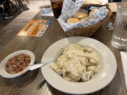 Chicken n' Dumplins, Pinto Beans, Buttermilk Biscuit