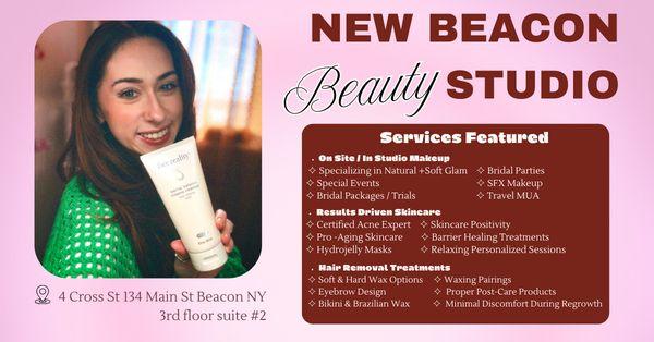 New Beacon Beauty Studio- Services Featured - On Site / In Studio Makeup Artistry - Results Driven Skincare - Hair Removal Treatments