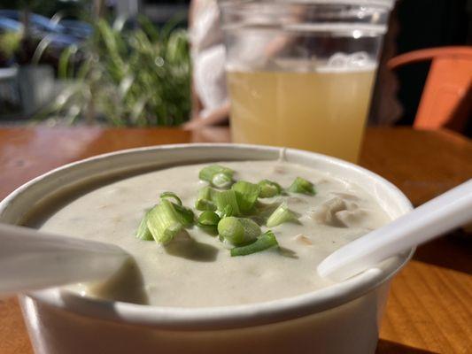 Cup of clam chowder.