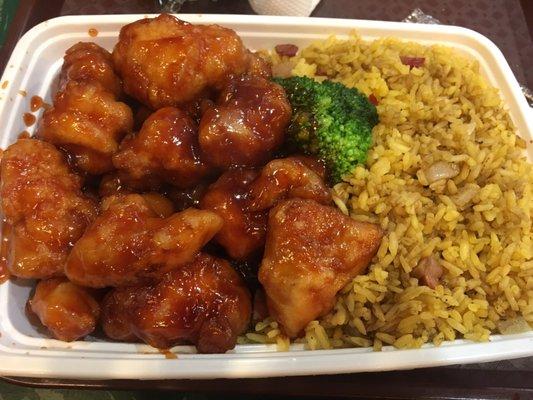 General Tso's Chicken combination--broccoli added w/ egg roll (not pictured)