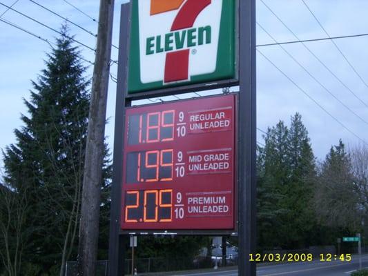 Late 2008 gas prices.  Yeah, right, like we're EVER going to see that again.