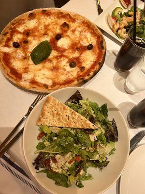 Margherita pizza and Serafina Chicken Salad