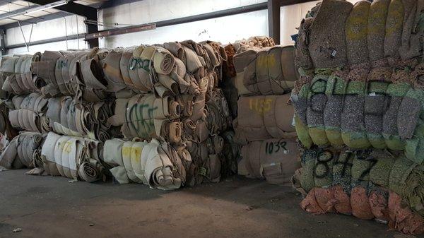 Bales of Carpet and Carpet pad ready to be shipped.