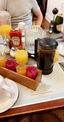 Juice flight and Cuban French press coffee!