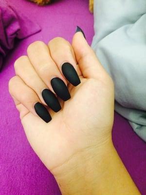 Matte black coffin shaped nails