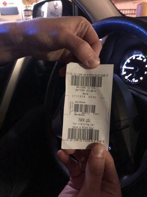 Parking garage ticket with expired validation ticket