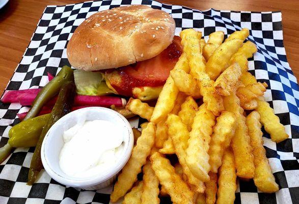 Smash burger with a garlic sauce for fries!