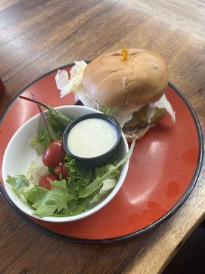 Basic cheeseburger with side salad.