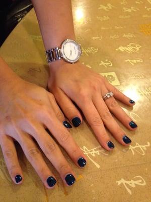 Dark blue with glitter. I think it's CND shellac