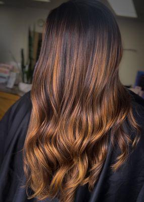 Dimensional hand painted balayage