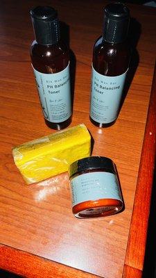 Cleanser, Toner, Turmeric Penetration (moisturizer) and Turmeric Soap.