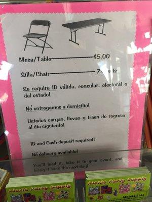 Nice!!  You can rent tables and chairs here!